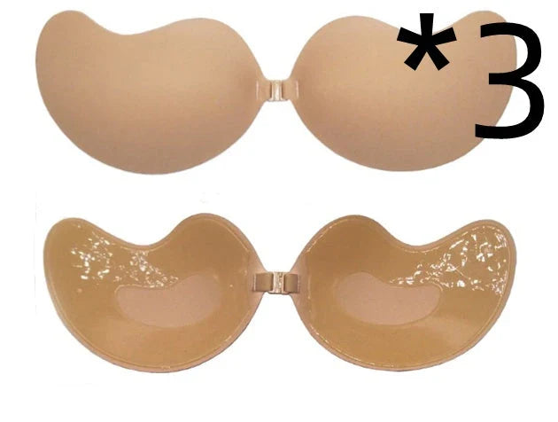 A discreet, backless and strapless silicone bra that provides a natural lift and invisible support under clothing.