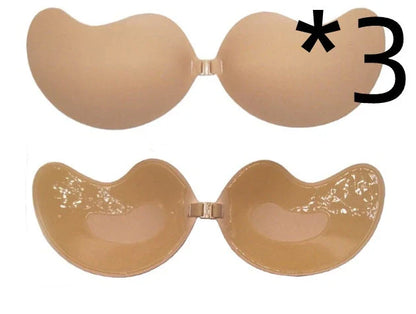 A discreet, backless and strapless silicone bra that provides a natural lift and invisible support under clothing.
