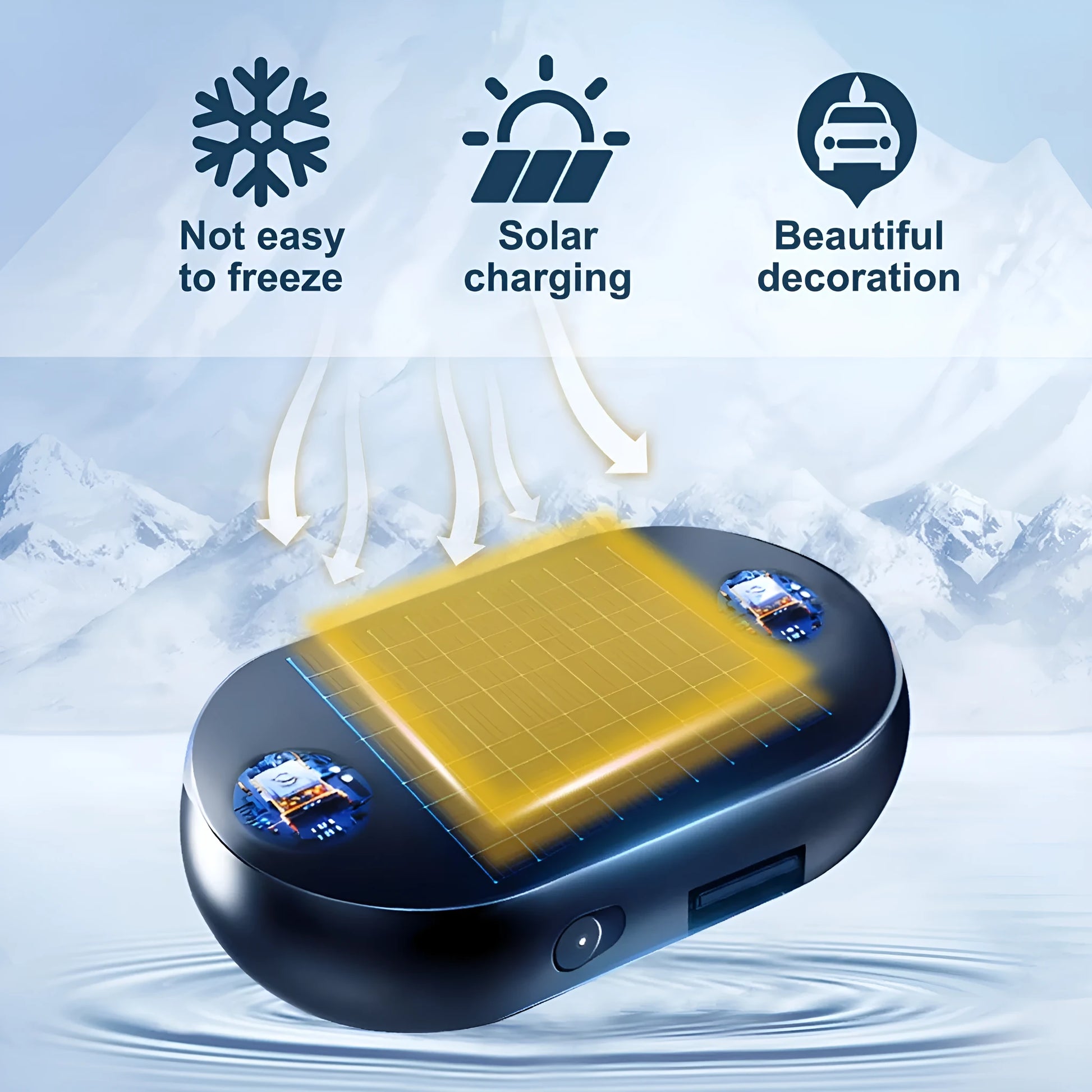 Portable car anti-freezing tool with dimensions 5x2.6x1.5cm and double-sided tape mounting