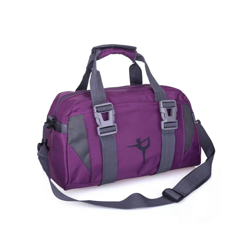 Nylon yoga and gym fitness bag shown in available colours with medium and large size options