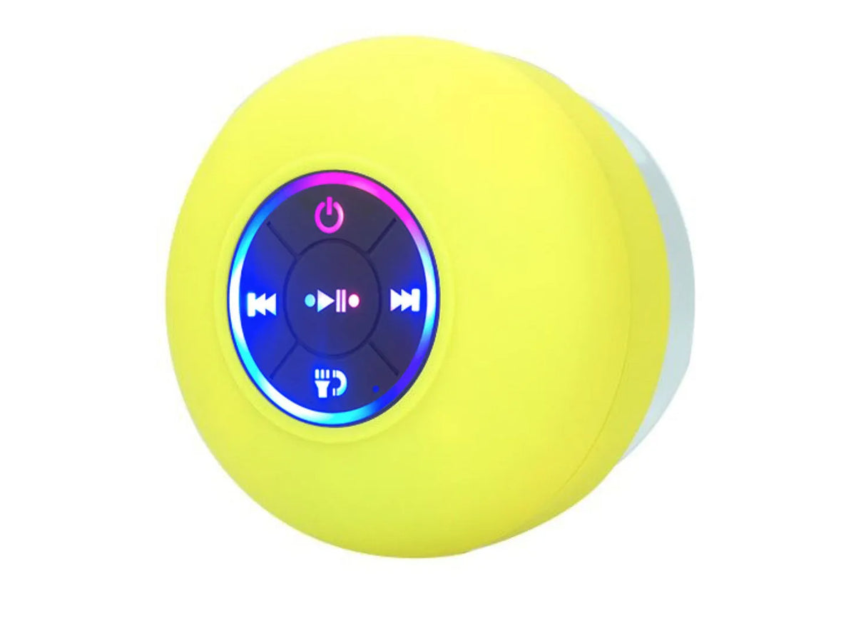 BTS07 large suction cup waterproof Bluetooth speaker in six colours: black, blue, green, red, white, yellow.