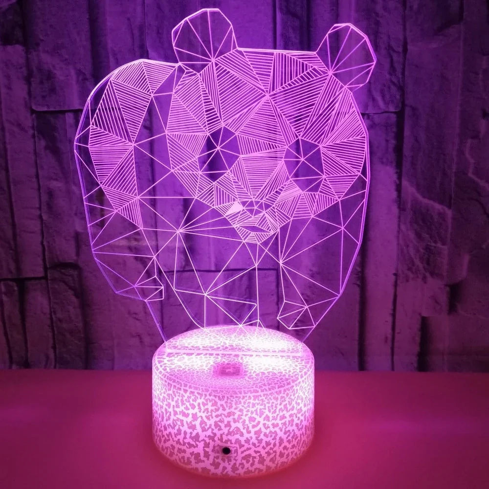 Panda LED night light with colourful 3D acrylic design and remote control