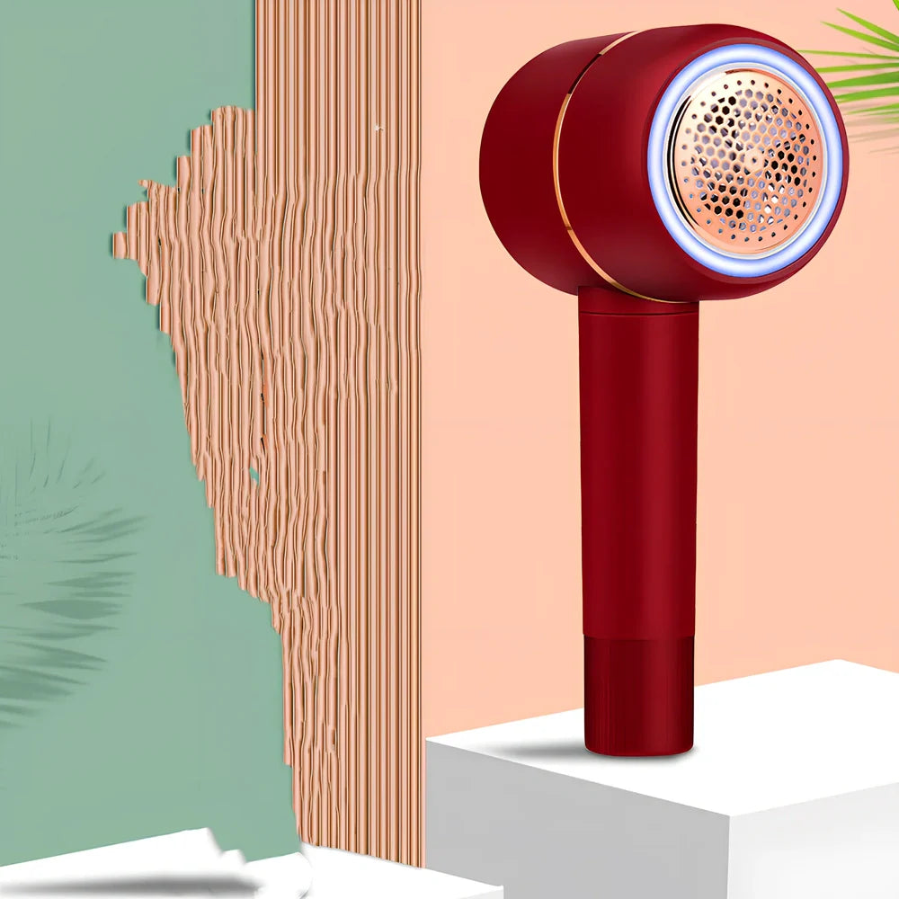 White rechargeable lint remover with detachable head and USB charging cable