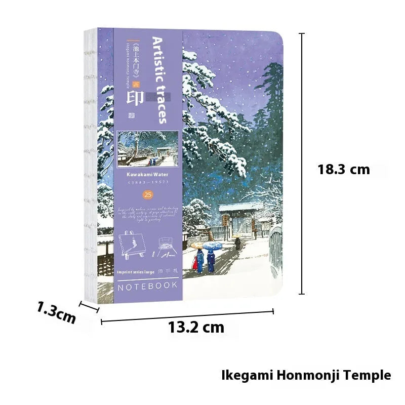 Ukiyo-e retro hand ledger with Kanagawa wave cover, 13.2x18.3 cm, 100g Daolin paper inside
