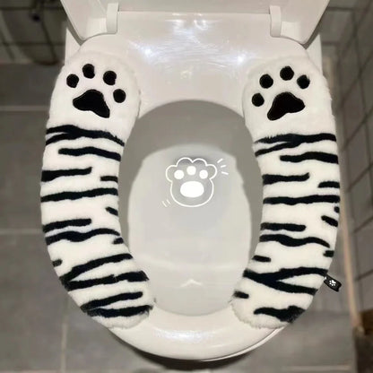 Cartoon stripe toilet seat cushion with plush material and waterproof adhesive backing