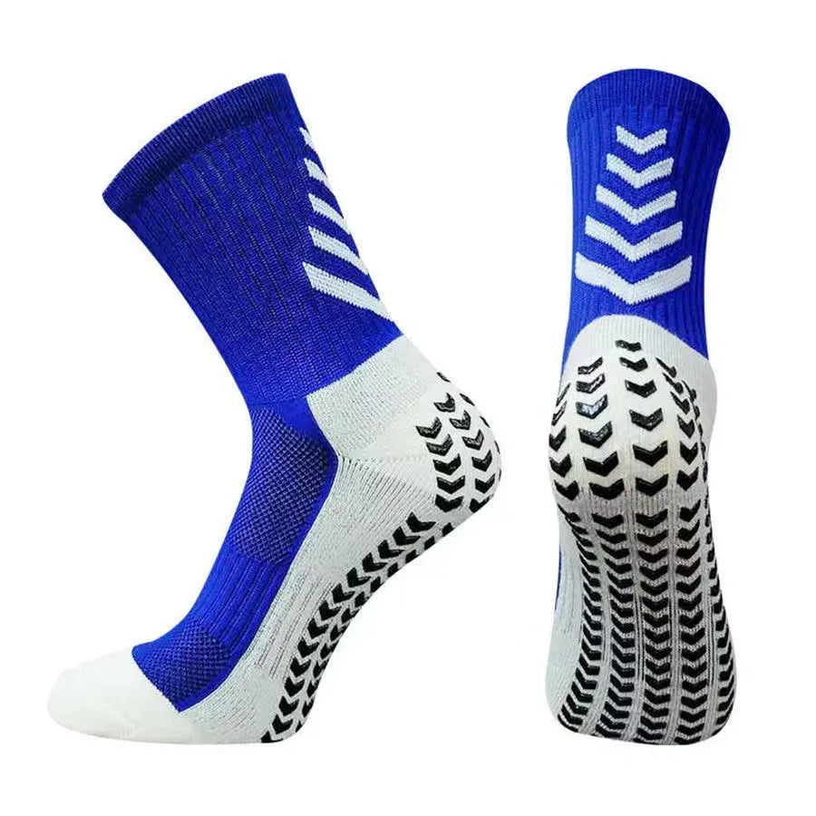 Men's mid-calf athletic socks with non-slip silicone grips in Arrow Black colour with geometric pattern design