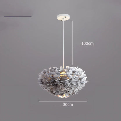 Modern iron chandelier with remote control and LED lighting in grey, pink, or white colours