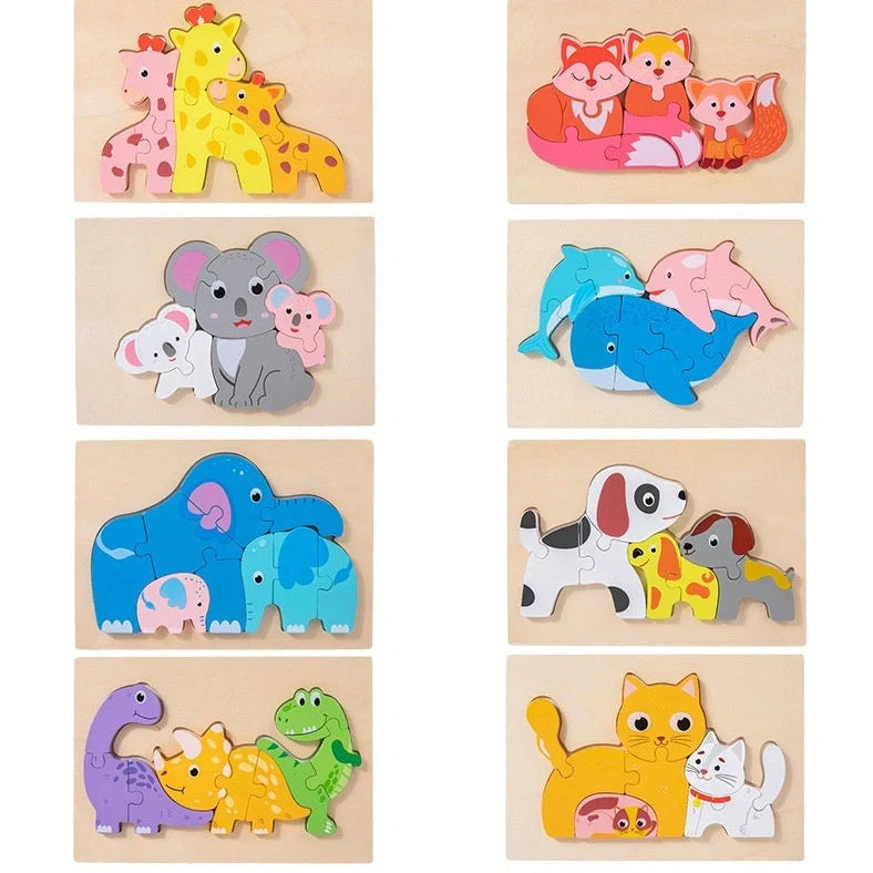 Children assembling wooden 3D puzzle model of dolphin family with 20-30cm dimensions