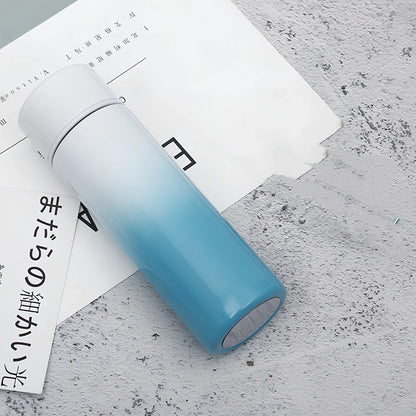 Stainless steel vacuum flask with temperature display showing beverage temperature, 22.5cm height