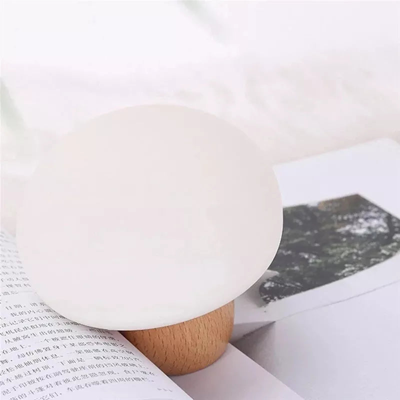 Adjustable brightness silicone LED mushroom night light with wooden base