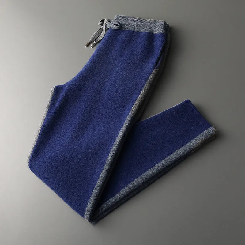 Men's navy blue cashmere wool blend cardigan suit with half turtleneck and zip front