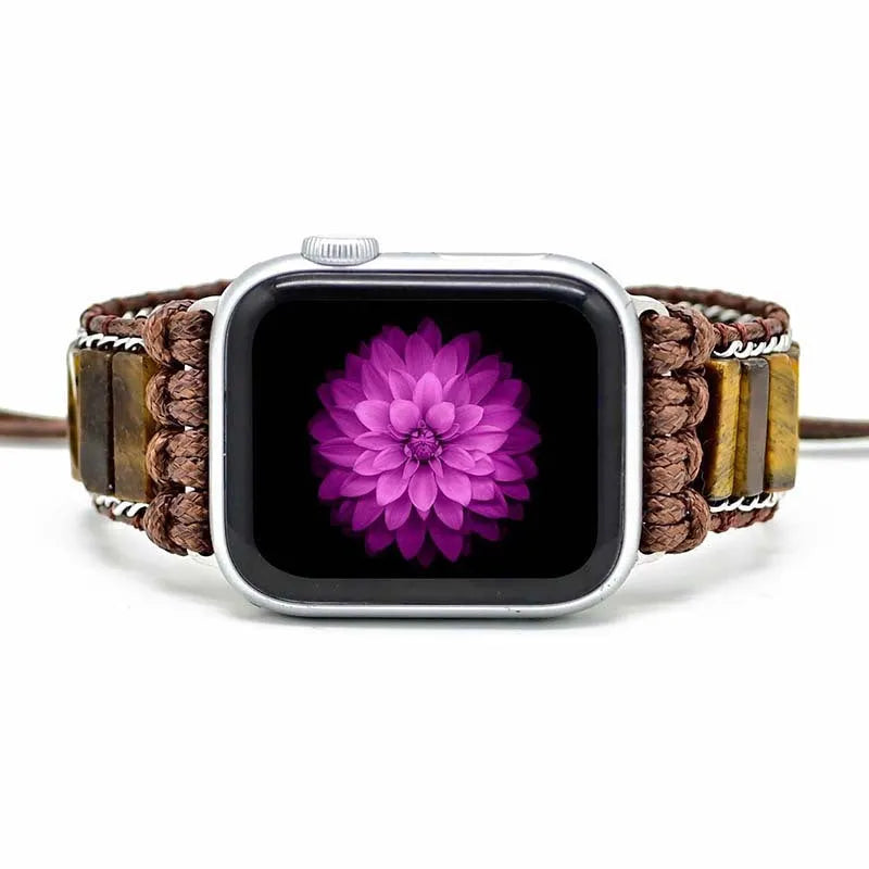 Rectangular tiger eye stone chain adjustable watch strap on textile band