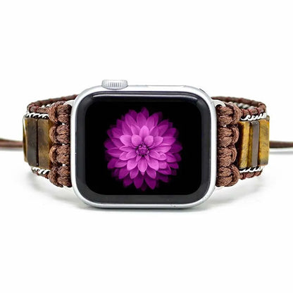Rectangular tiger eye stone chain adjustable watch strap on textile band