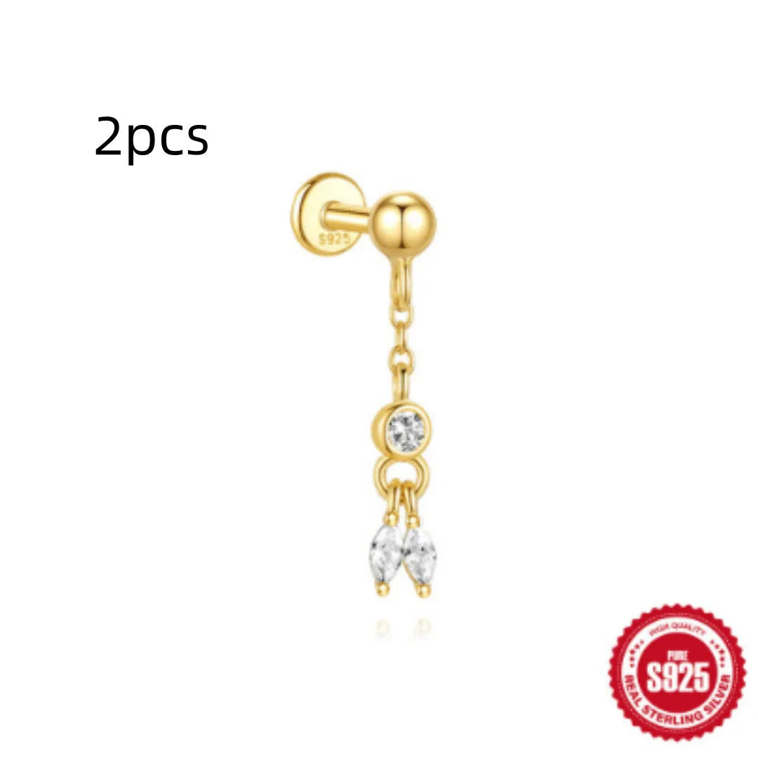 S925 sterling silver water drop shaped earrings with a flat spiral design in a gold electroplated finish.
