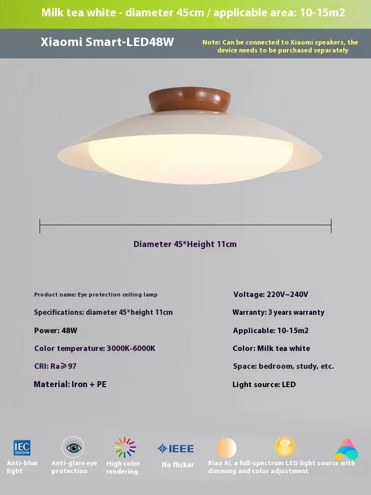 Modern flying saucer shaped ceiling lamp in cream style with minimalist design and clean geometric lines