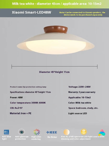 Modern flying saucer shaped ceiling lamp in cream style with minimalist design and clean geometric lines