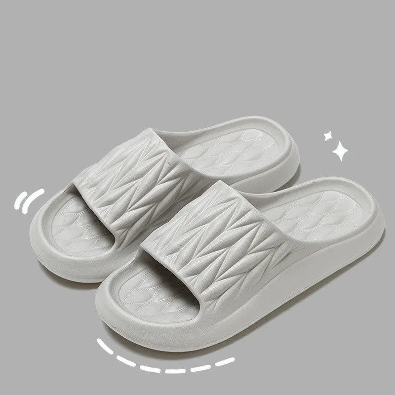 Leaf texture pattern EVA slippers in various colours showing non-slip sole design