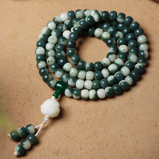 Lotus white jade bodhi beads bracelet with floating flowers landscape pattern on 8x10mm beads