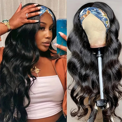 Headband wig with long straight synthetic hair in black colour option
