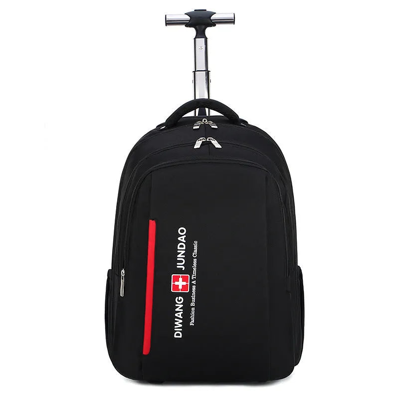 Black 18-inch business travel backpack trolley bag with letter pattern and shoulder straps