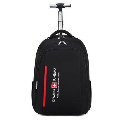 Black 18-inch business travel backpack trolley bag with letter pattern and shoulder straps