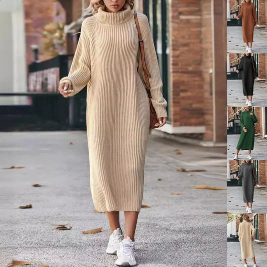 Cozy winter turtleneck knit dress for women in various colors