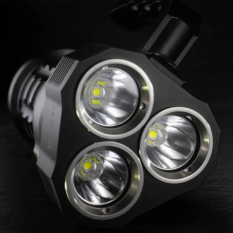 Aluminium alloy diving torch showing 18cm length with 350+ lumen output and waterproof construction