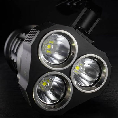 Aluminium alloy diving torch showing 18cm length with 350+ lumen output and waterproof construction