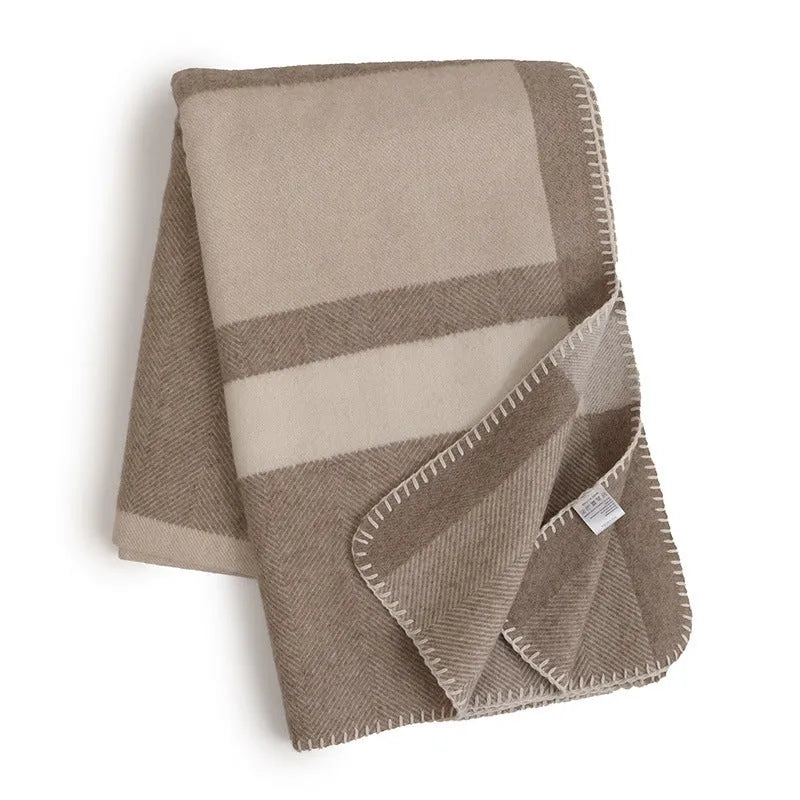 Wool jacquard twill striped blanket in green, purple, or carbon black for camping and household use