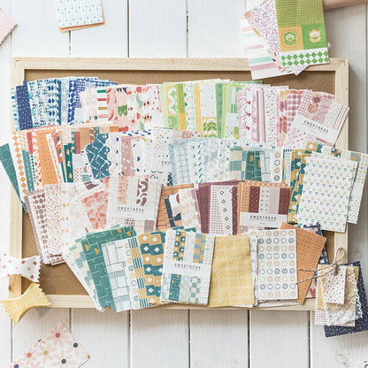 Retro collage note paper set with 50 pieces in dessert colours including Red Plum Cheese and Caramel Puff