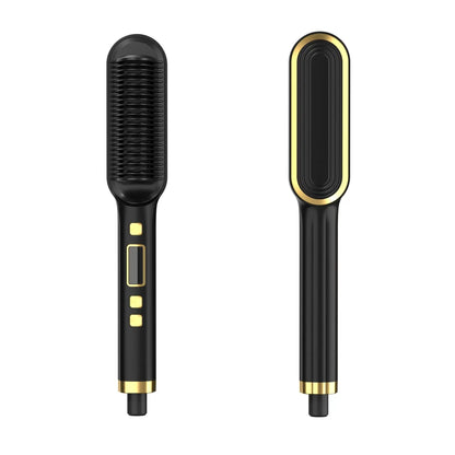 Display hair straightener and curler with ABS heater band, plug-in power, in black, white, red, green, or beige.