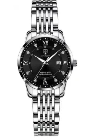 Men's Seiko quartz watch with 43mm round dial, stainless steel strap, 50m water resistance, luminous calendar, sapphire crystal glass