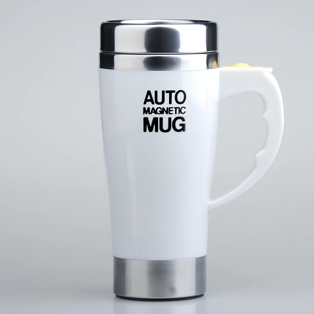 White electric magnetic stirring blender cup showing double-layer construction and leak-proof lid