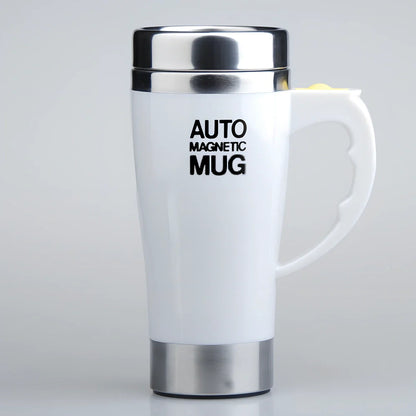 White electric magnetic stirring blender cup showing double-layer construction and leak-proof lid