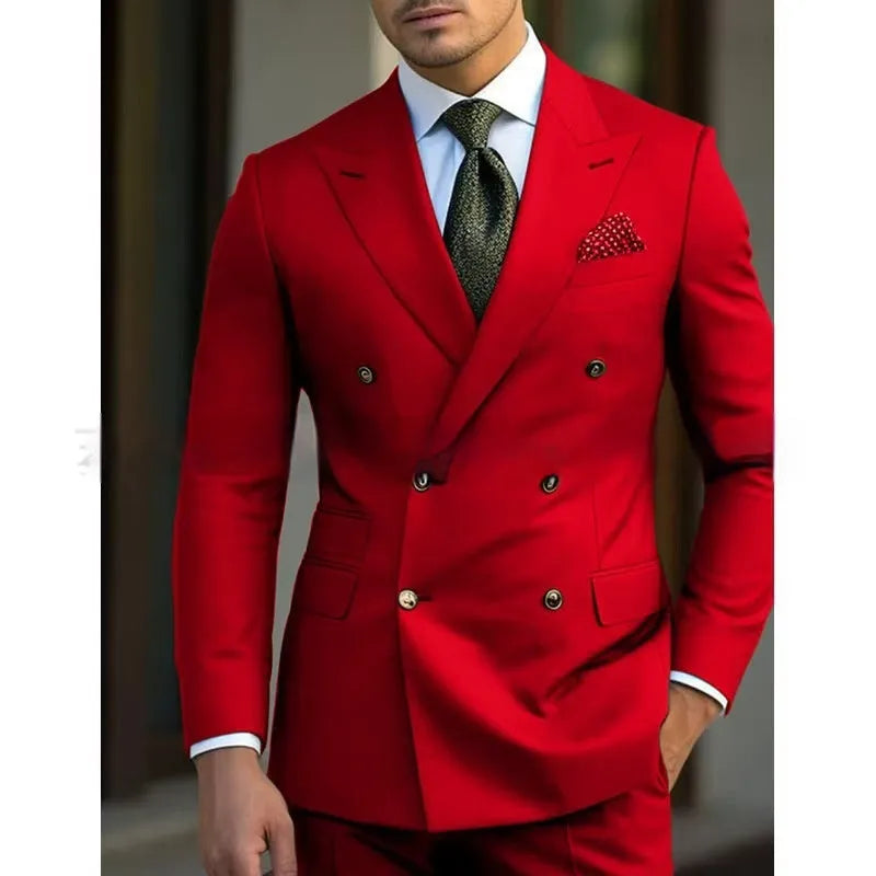 Men's Suit Set in Four-Season Light Business Style Featuring Cotton Blend Fabric and Regular Fit with Coat and Trousers in Brown, Light Grey, Light Khaki, Navy Blue, or White Sizes XXS to 7XL for Banquet and Business Occasions