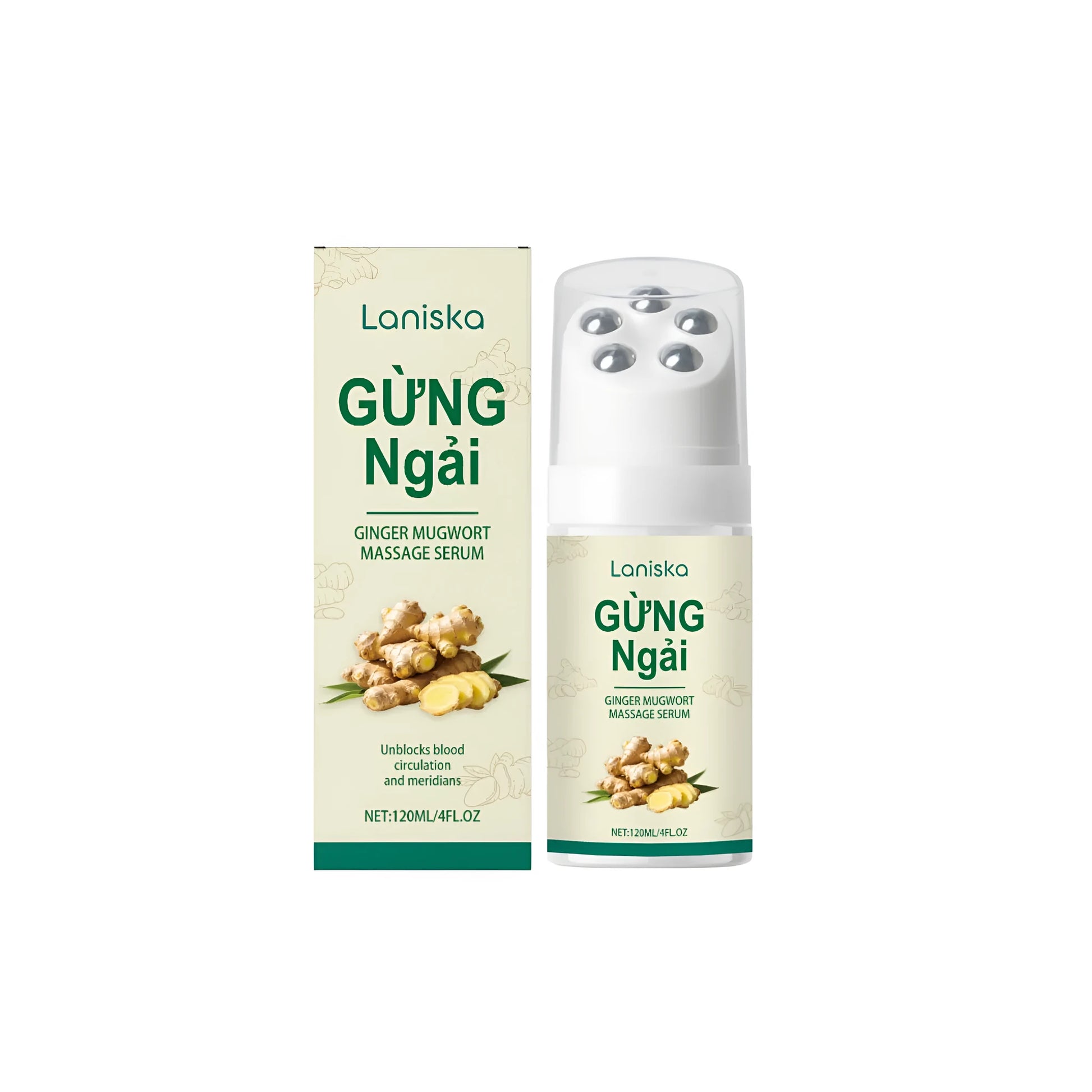 120ml tube of ginger wormwood roller massage liquid with roller applicator