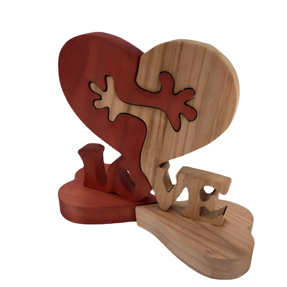 Engraved wooden geometric heart ornament, 10x13x2 cm, in colour A for desktop love decor
