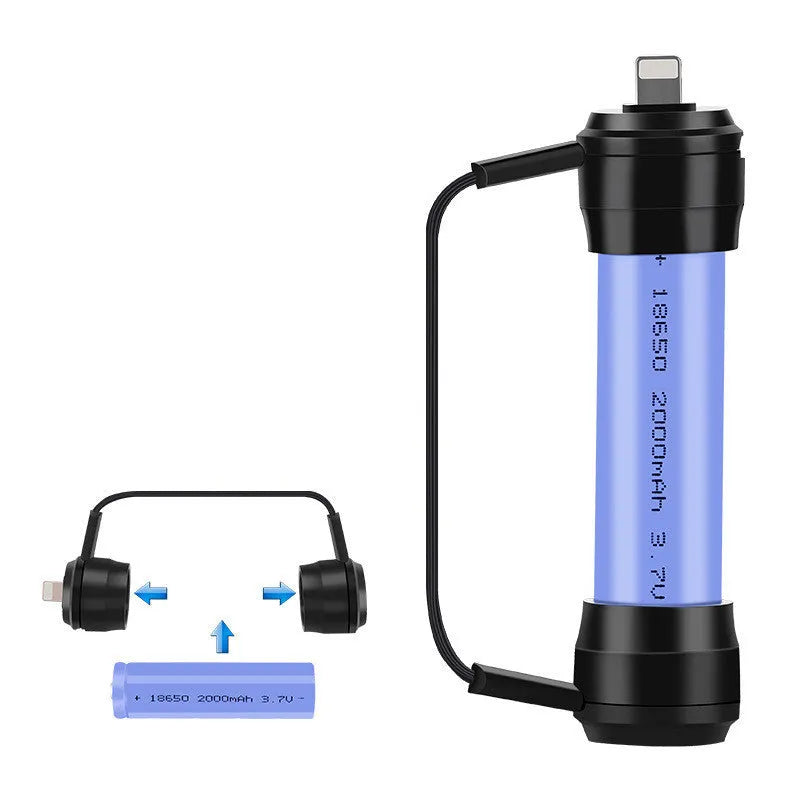 Mini keychain emergency charger for mobile phones with 18650 lithium battery compartment
