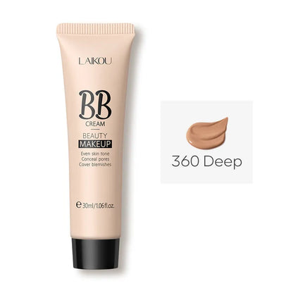 30ml tube of natural BB cream showing nine available shade colours from light to dark