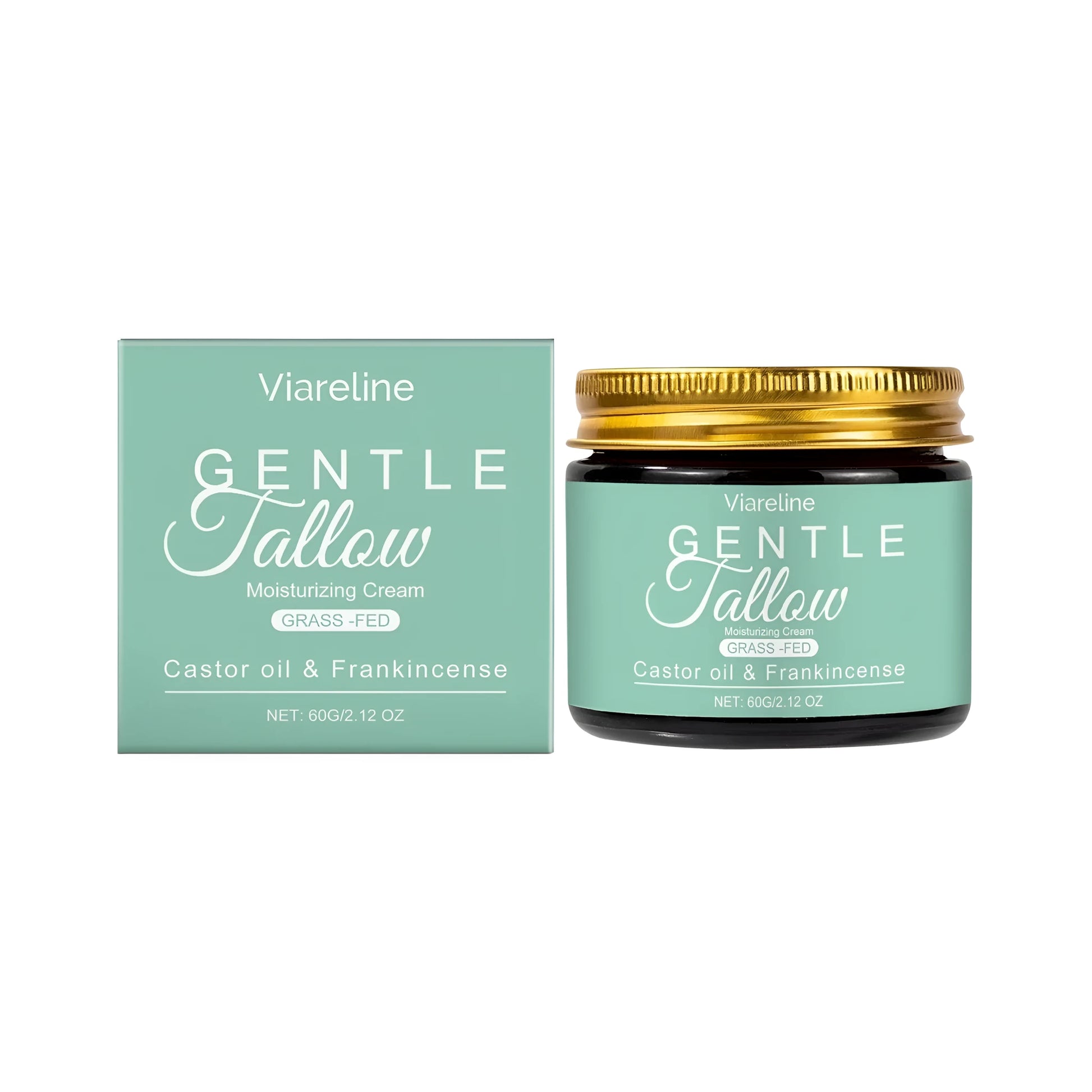 60g jar of beef tallow moisturising cream with frankincense and castor oil ingredients