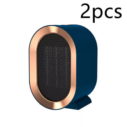Compact desktop electric heater with PTC ceramic heating technology in white, blue, green, or black