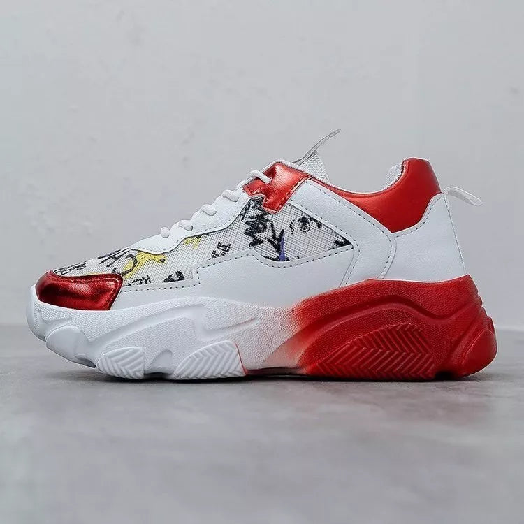 Light Sole Running Shoes in red, purple, and silver with breathable mesh design