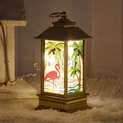 Festive LED Christmas lanterns with Santa Claus, snowman, and other holiday-themed designs