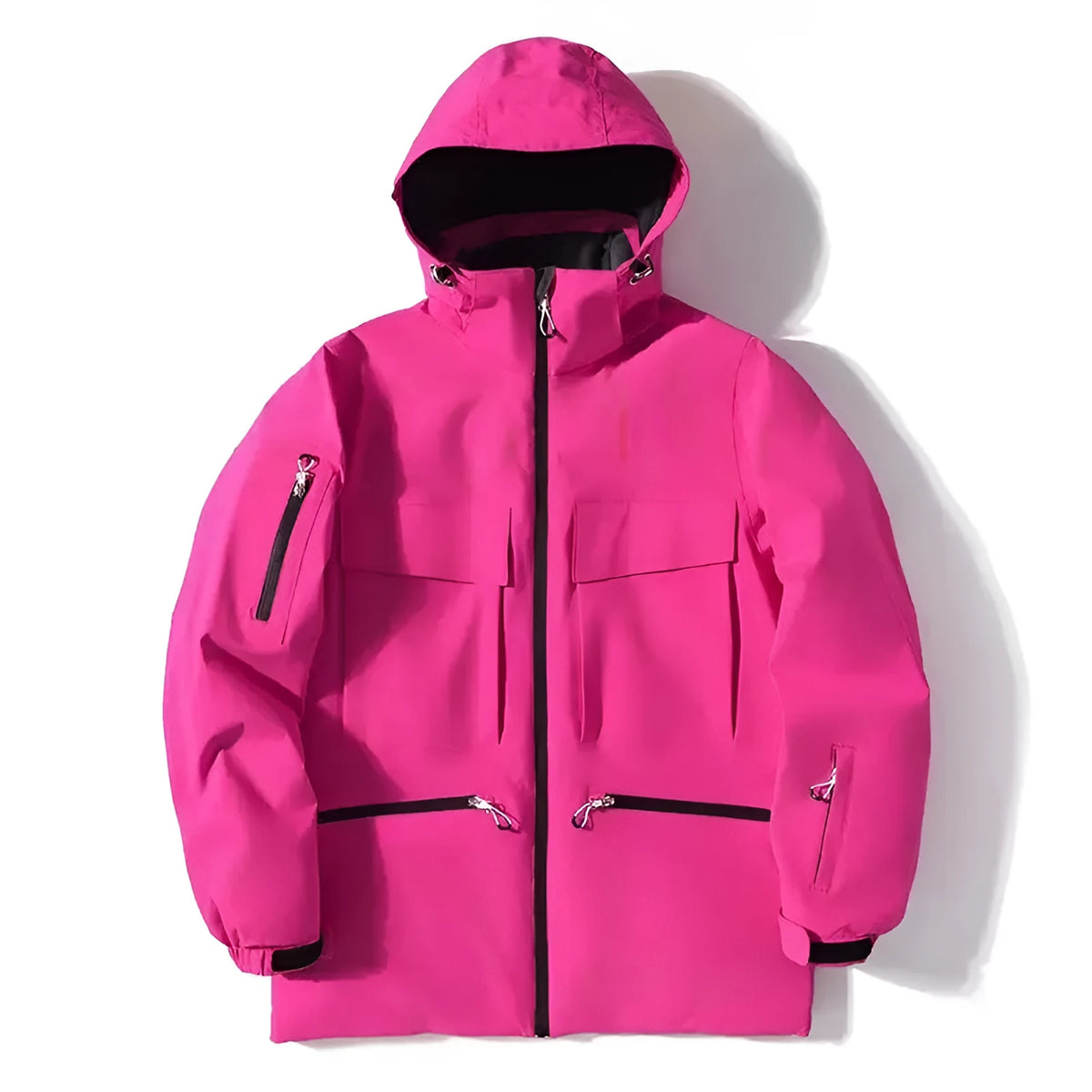 Men's hooded thermal ski jacket in rose red, light blue, fluorescent green, black or pure white, sizes S to XXL