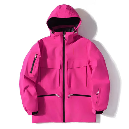 Men's hooded thermal ski jacket in rose red, light blue, fluorescent green, black or pure white, sizes S to XXL