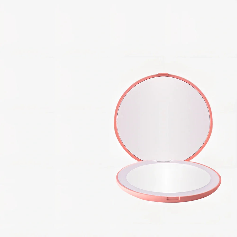 Mini LED makeup mirror with dual magnification and 80 LED lights in compact 90mm design