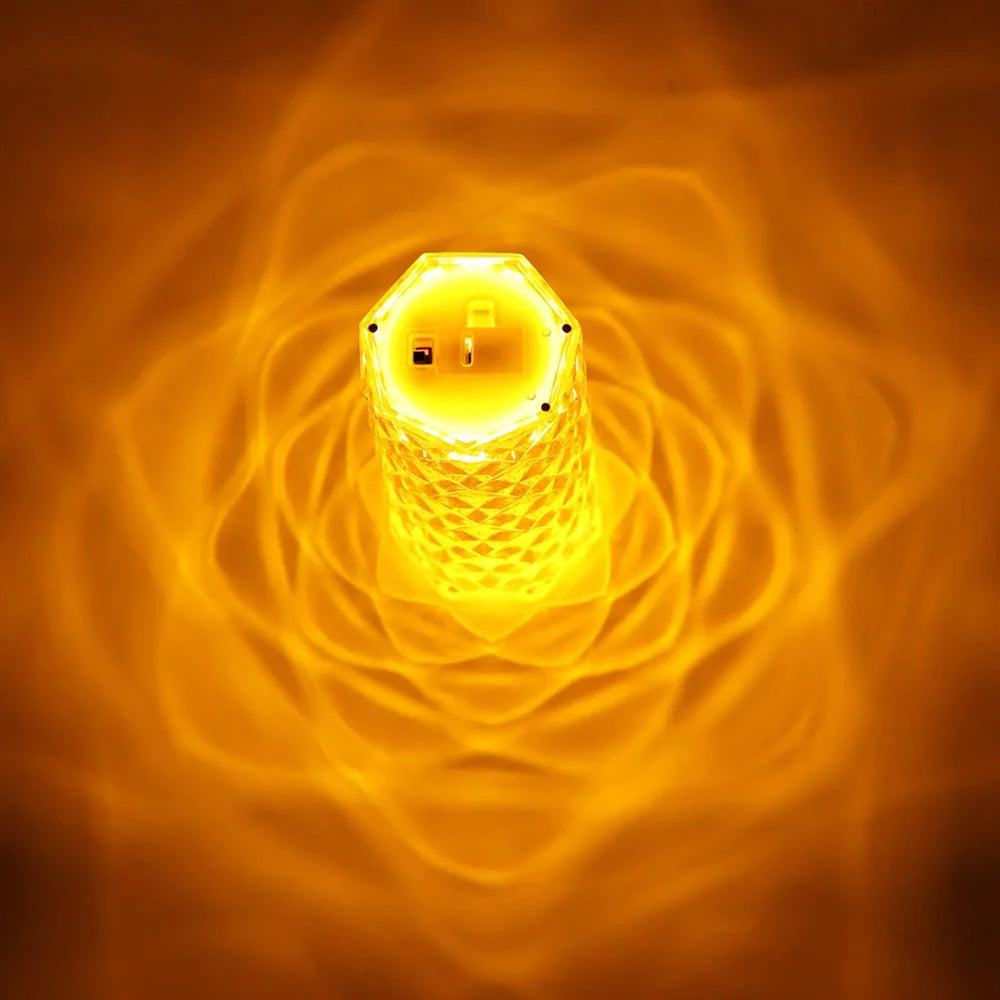 Clear acrylic table lamp with rose petal pattern, 12.2cm height, LED lighting