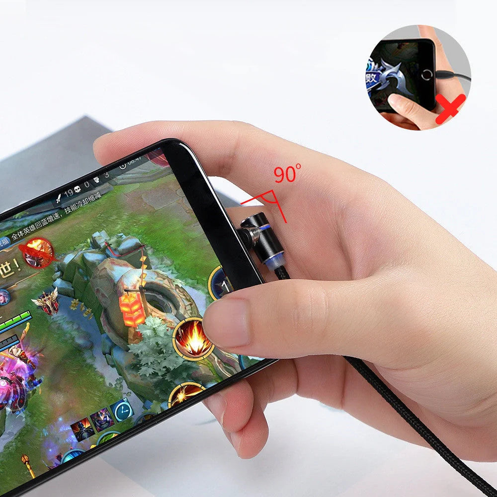360 Degree Magnetic Charging Cable with LED light and 90-degree connector