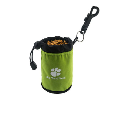 Mini nylon pet snack training bag in solid colour, shown in red, green, black, and blue options.