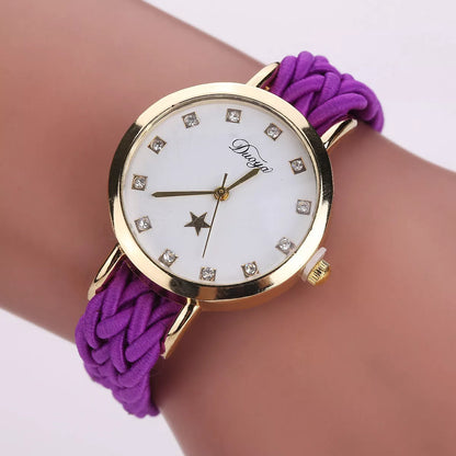 Multicolor woven ladies watch with quartz movement and durable fabric strap